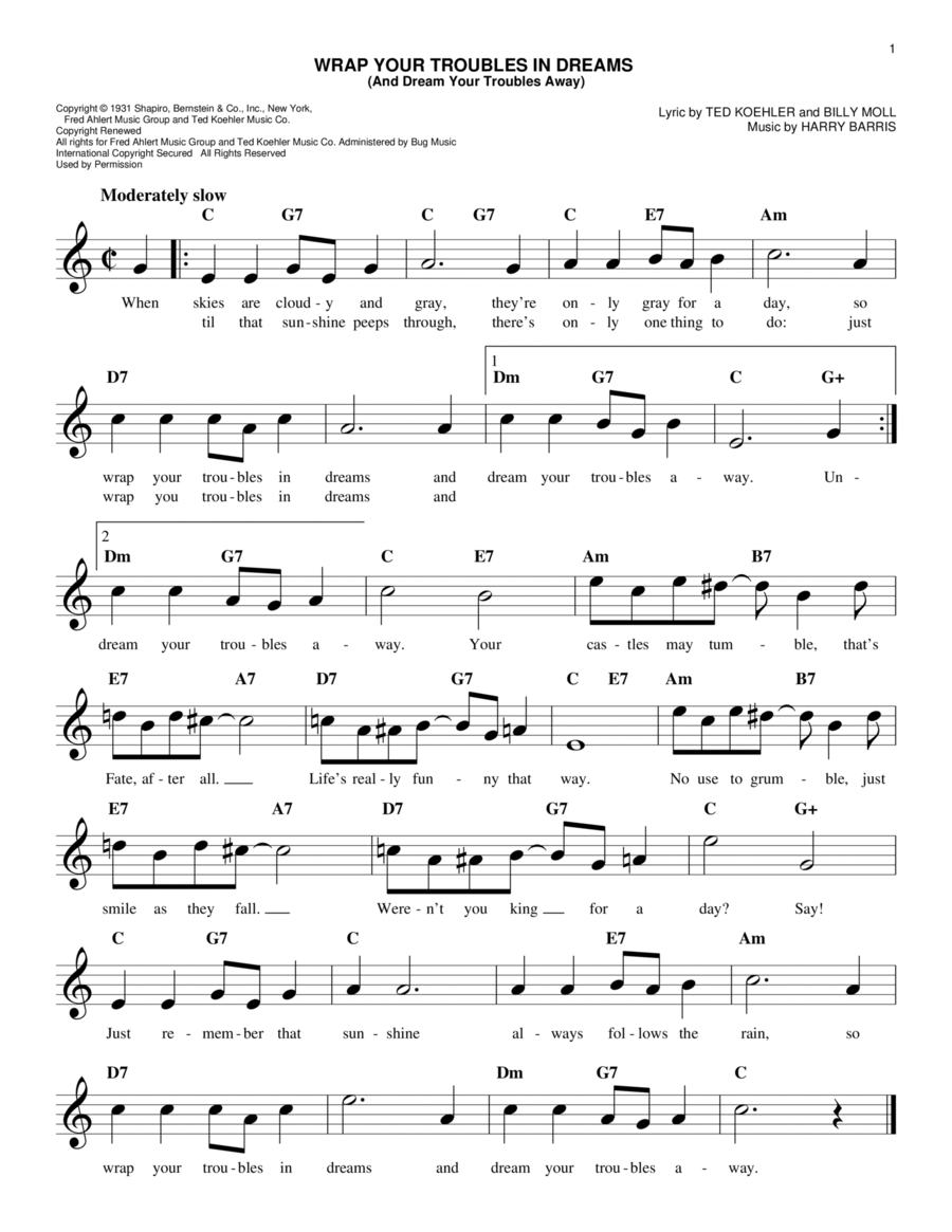 Wrap Your Troubles In Dreams (And Dream Your Troubles Away) Piano scores gallery preview page 1