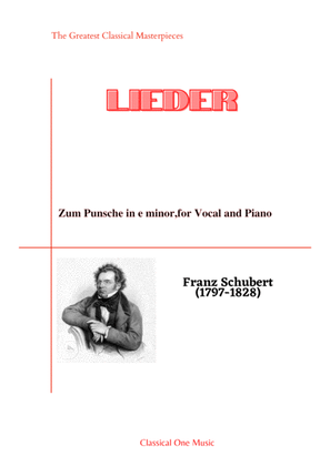 Book cover for Schubert-Zum Punsche in e minor,for Vocal and Piano