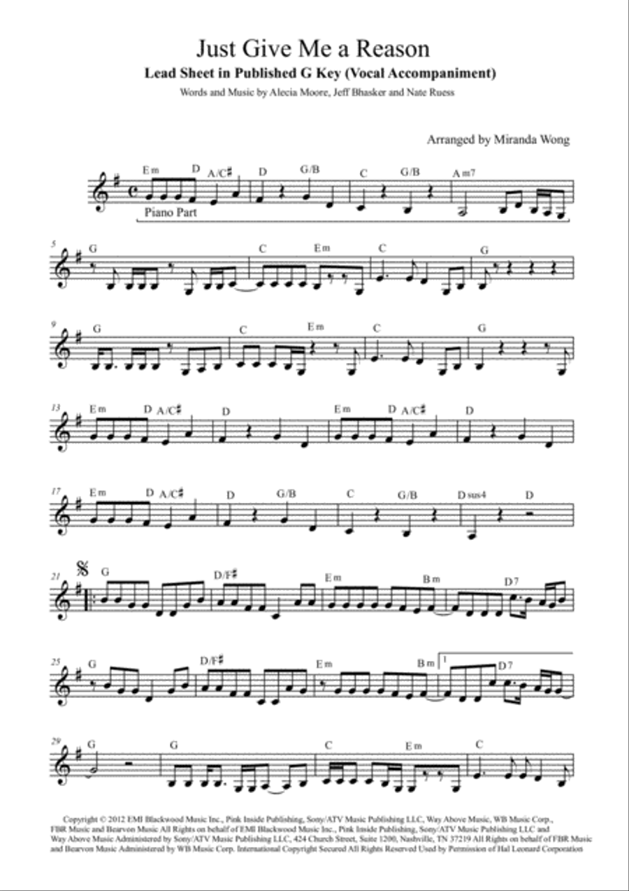 Just Give Me A Reason Voice scores gallery preview page 1