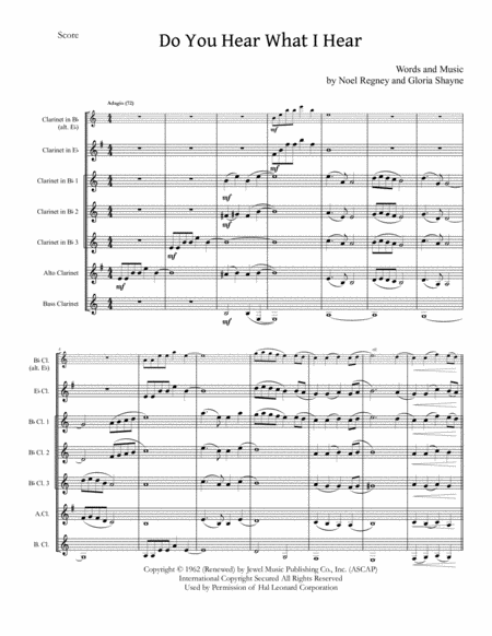 Do You Hear What I Hear by Carrie Underwood Clarinet Choir - Digital Sheet Music