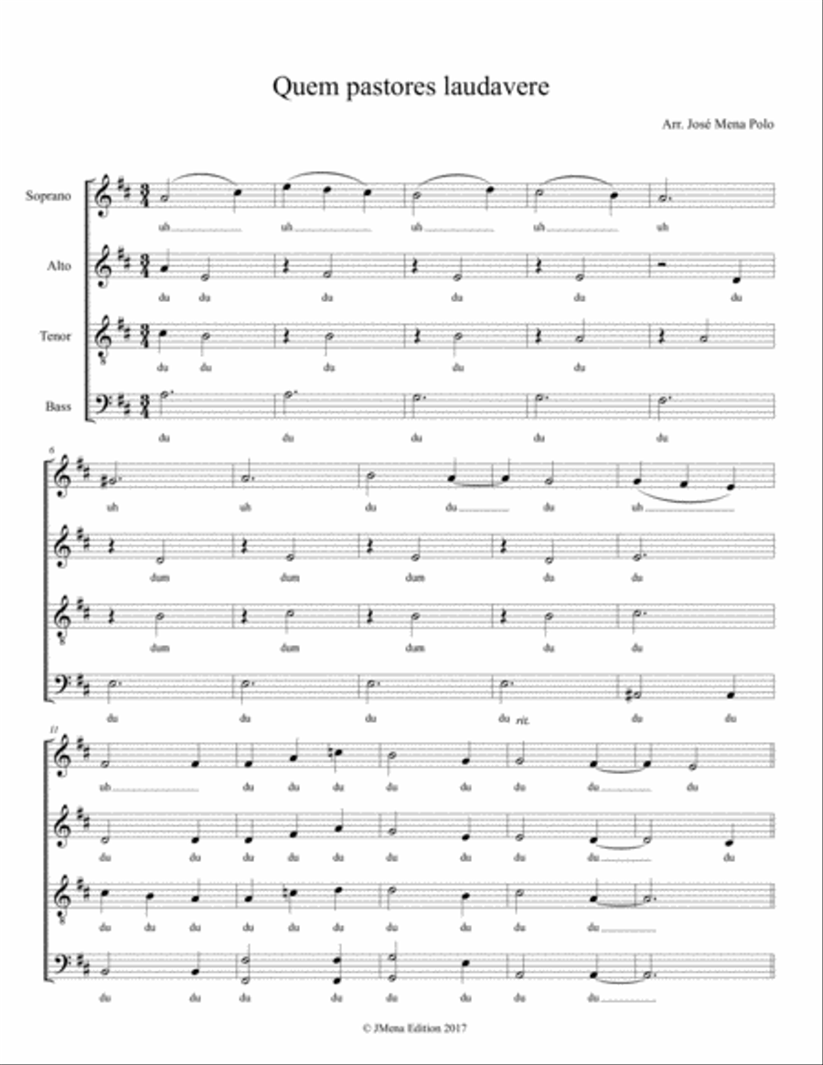 Quem pastores laudavere Quem pastores laudavere 4-Part scores gallery preview page 1