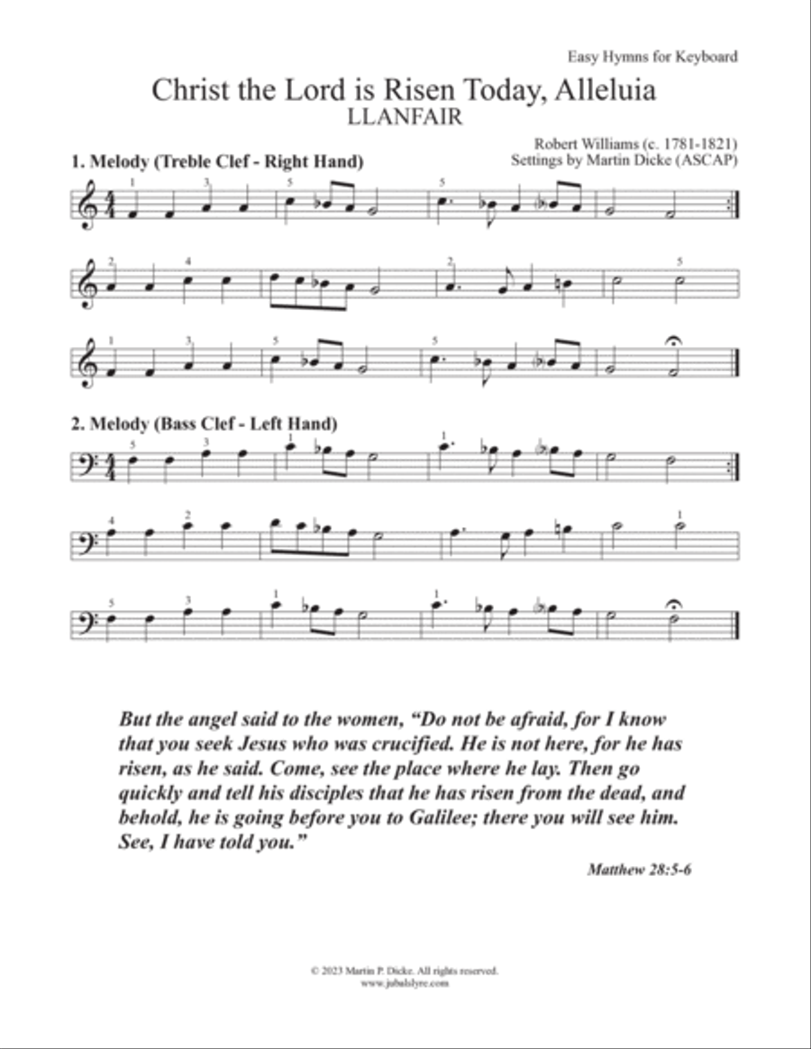 Christ the Lord is Risen Today (Easy Hymns for Keyboard) Piano Method scores gallery preview page 3