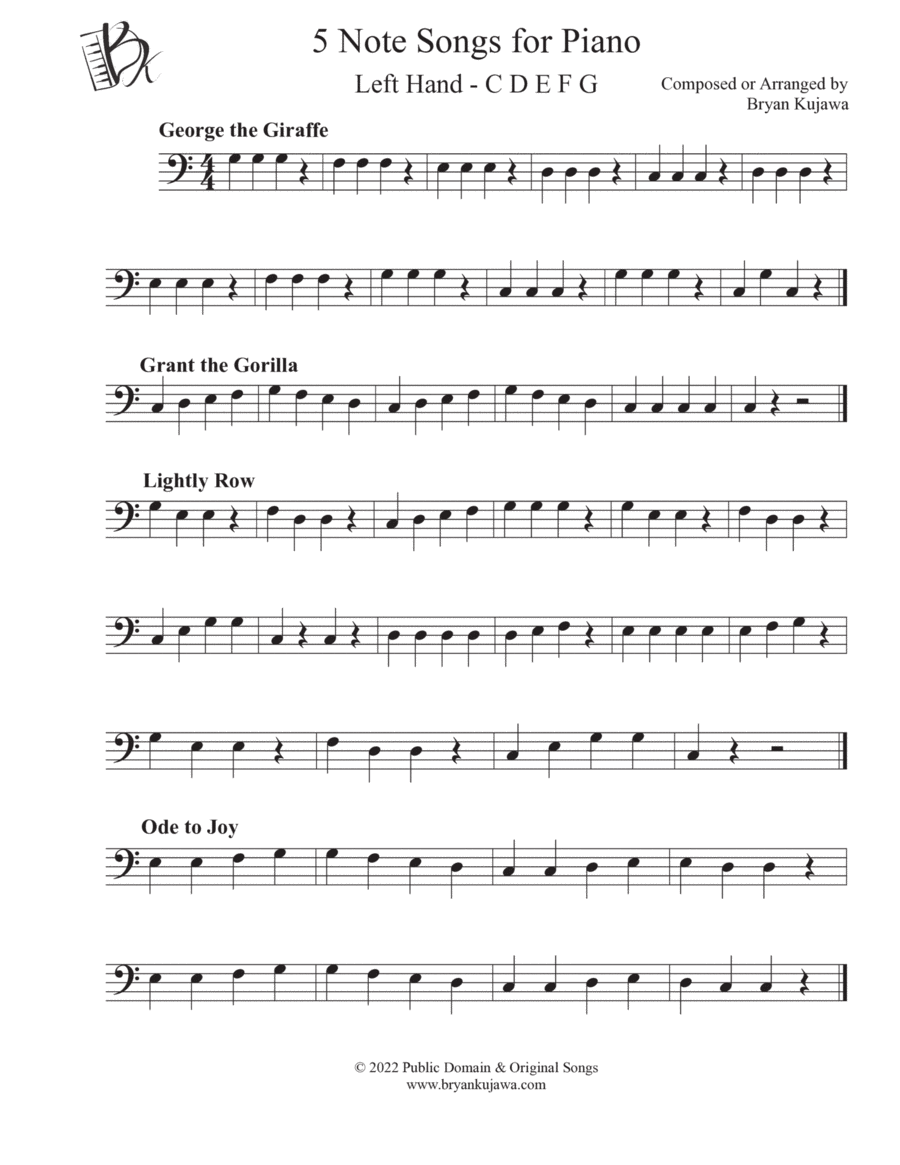 5 Note Songs for Piano (CDEFG left hand) image number null