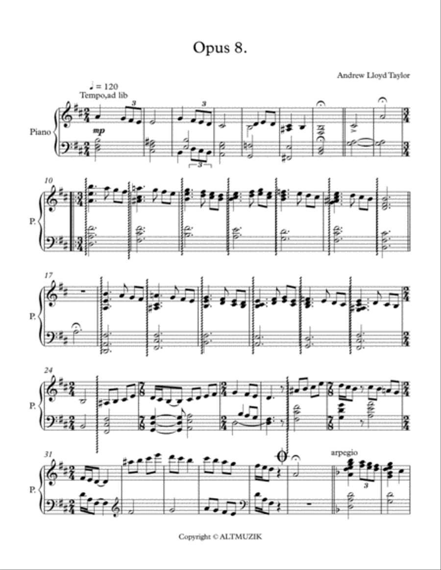 Opus 8 . Opus 8 . Piano Solo scores gallery preview page 1