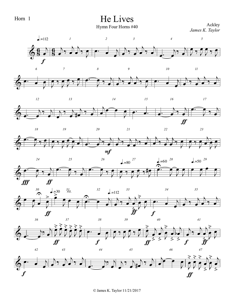 He Lives (Hymn Four Horns #40) Brass Ensemble scores gallery preview page 1