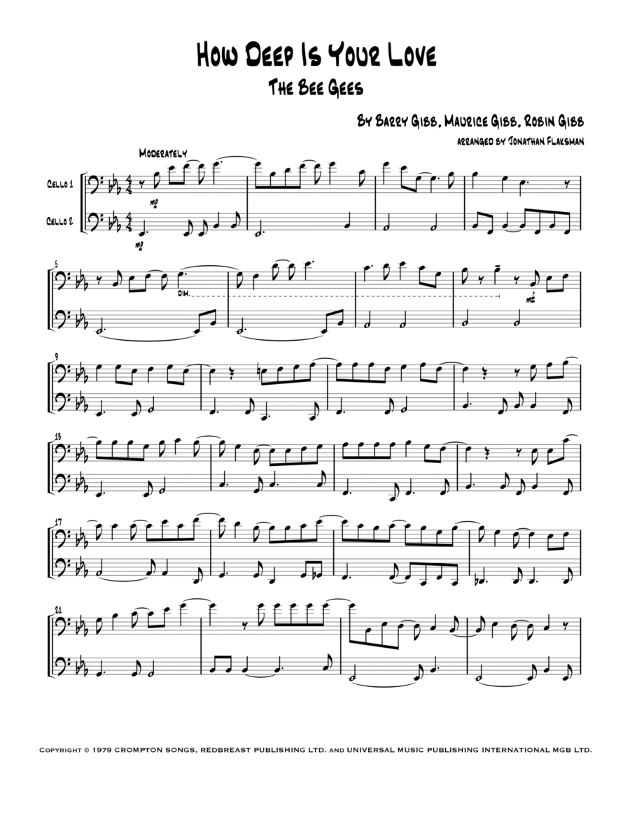 How Deep Is Your Love String Duet scores gallery preview page 1