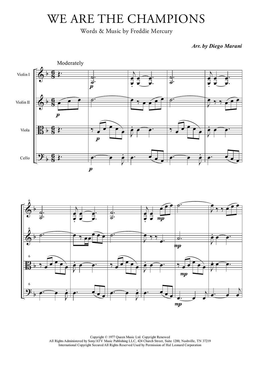 We Are The Champions String Quartet scores gallery preview page 1