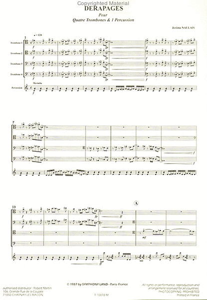 Derapages (4 trombones, marimba)