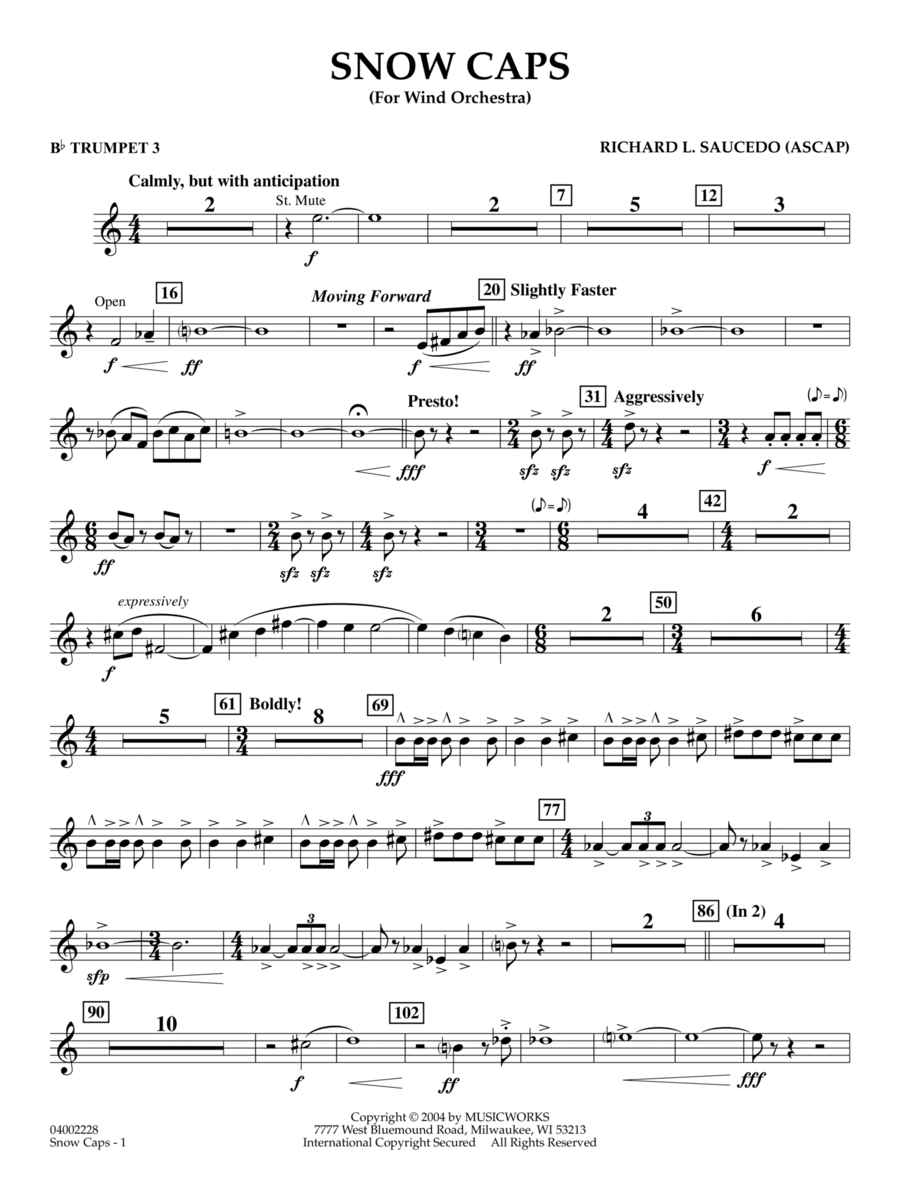 Snow Caps - Bb Trumpet 3 Part scores gallery preview page 1