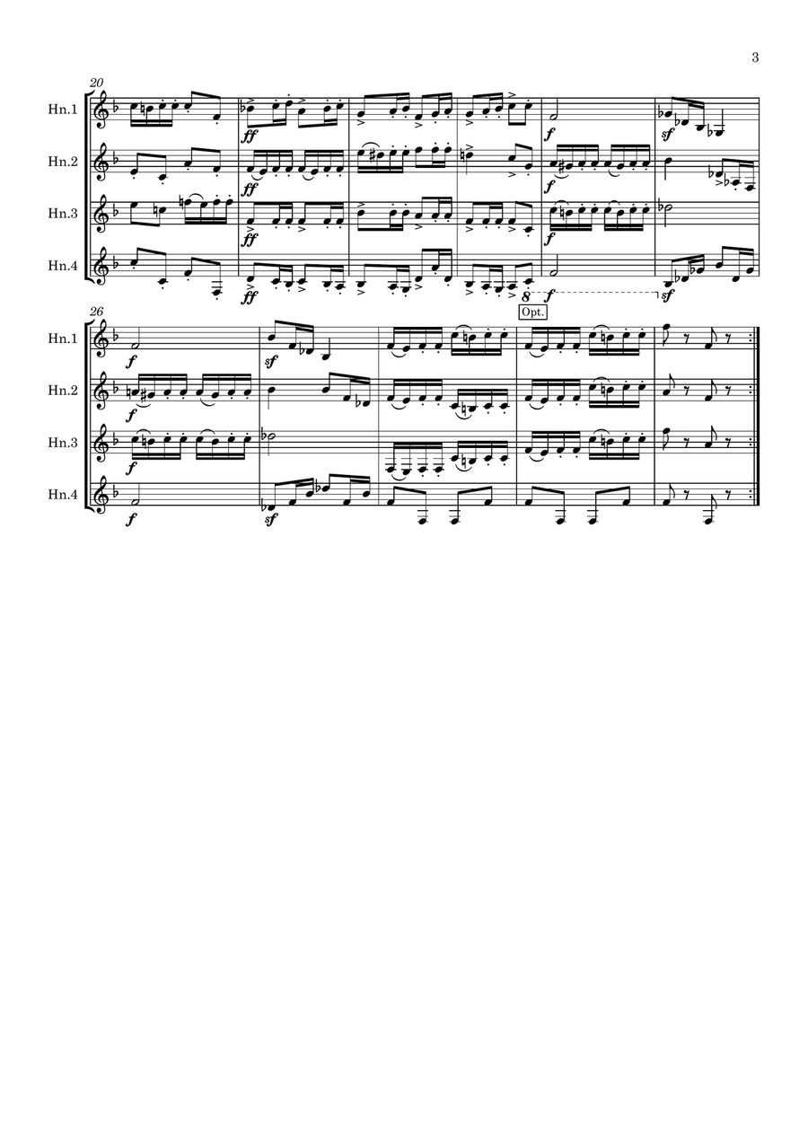 Brahms: Variations on a Theme by Haydn Op.56a (St.Anthony Chorale): Theme and Var.VI - horn quartet) French Horn Quartet scores gallery preview page 4