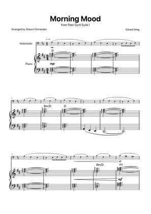 Book cover for Morning Mood by Grieg for Cello and Piano with Chords