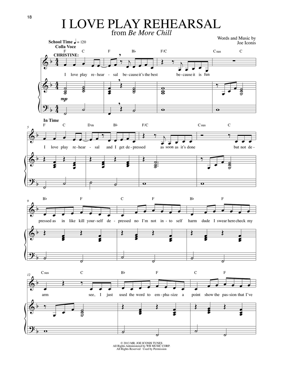 I Love Play Rehearsal (from Be More Chill) Piano, Vocal scores gallery preview page 1