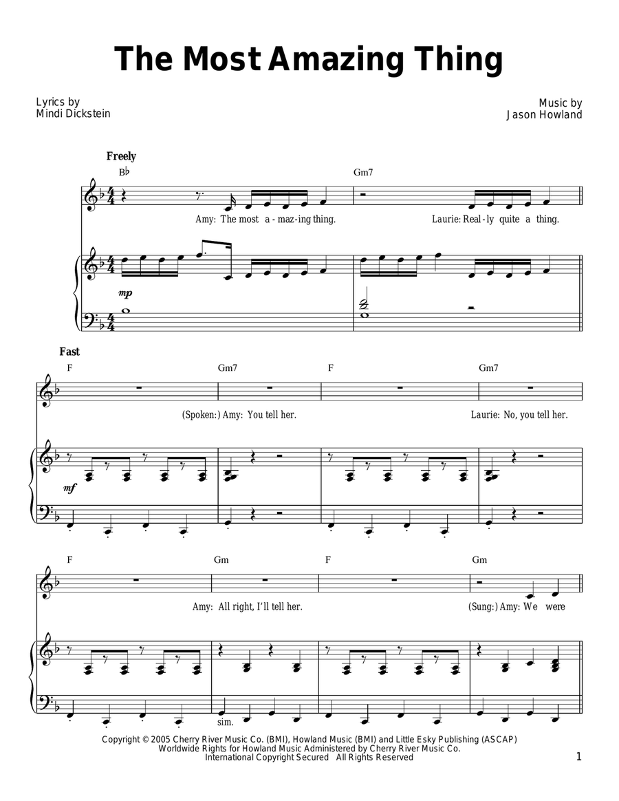 The Most Amazing Thing Piano, Vocal, Guitar scores gallery preview page 1