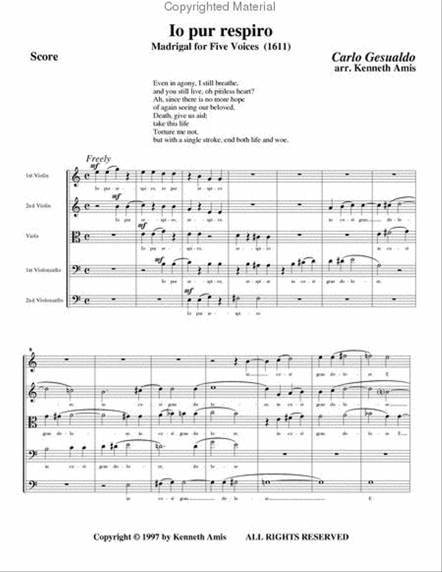 Io pur respiro (for string quintet) String Quintet scores gallery preview page 2