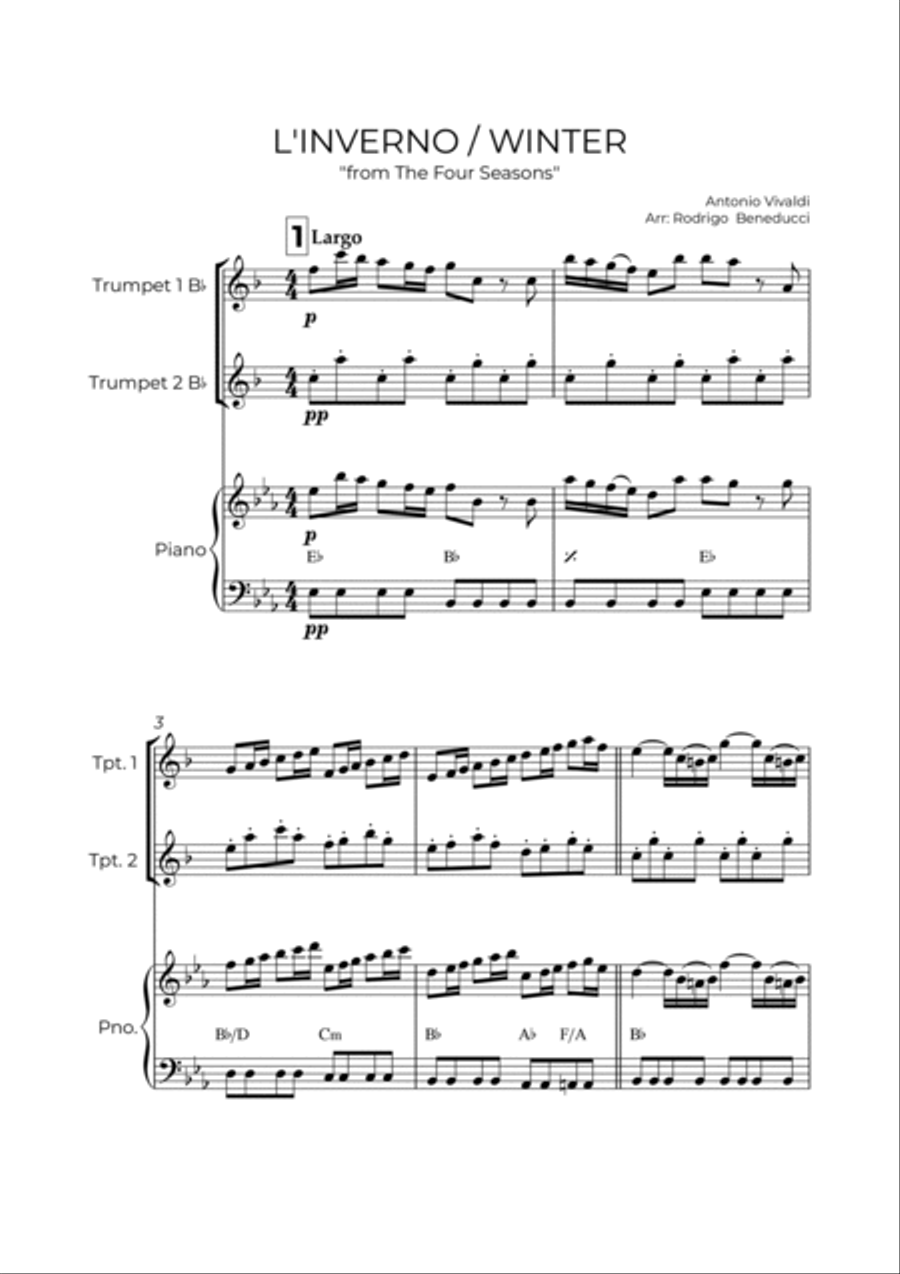 WINTER - VIVALDI - BRASS PIANO TRIO (TRUMPET 1, TRUMPET 2 & PIANO) Trumpet Duet scores gallery preview page 2