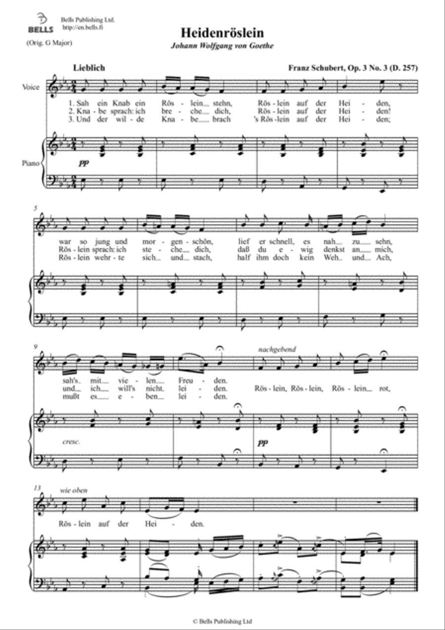 Heidenroslein, Op. 3 No. 3 (D. 257) (E-flat Major) Voice Solo scores gallery preview page 1