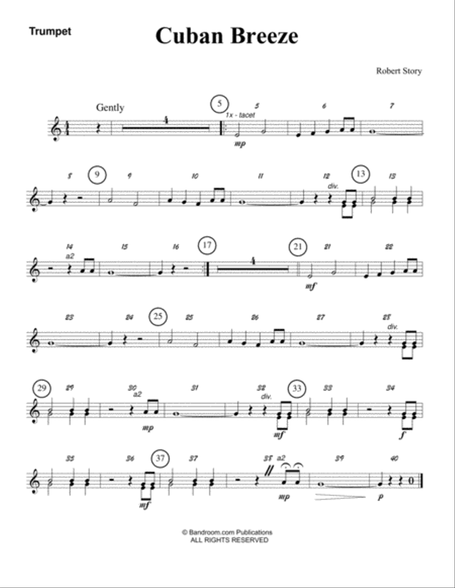 CUBAN BREEZE (beginner concert band - super easy - score, parts, and license to photocopy)