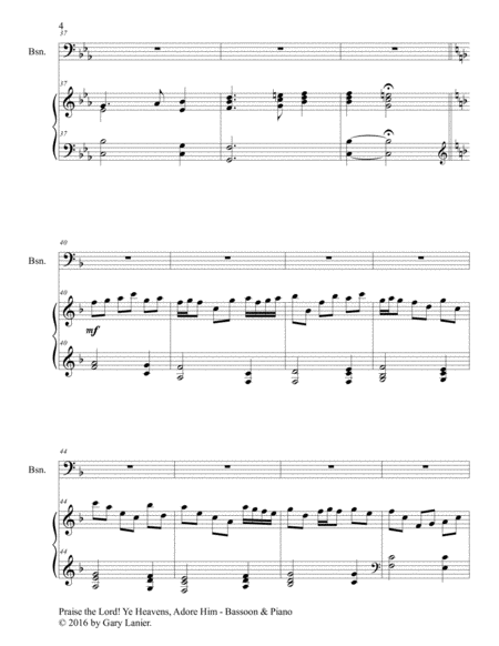 PRAISE THE LORD! YE HEAVENS, ADORE HIM (Duet – Bassoon & Piano with Score/Part) image number null
