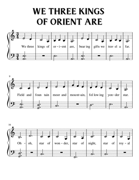 We Three Kings Of Orient Are for Easy Piano