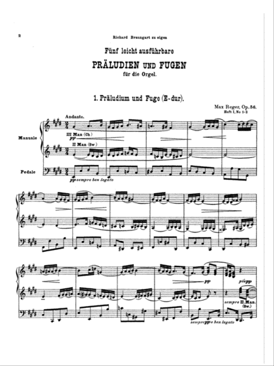 Reger: Two Easy Preludes and Fugues, Op. 56 Organ scores gallery preview page 1