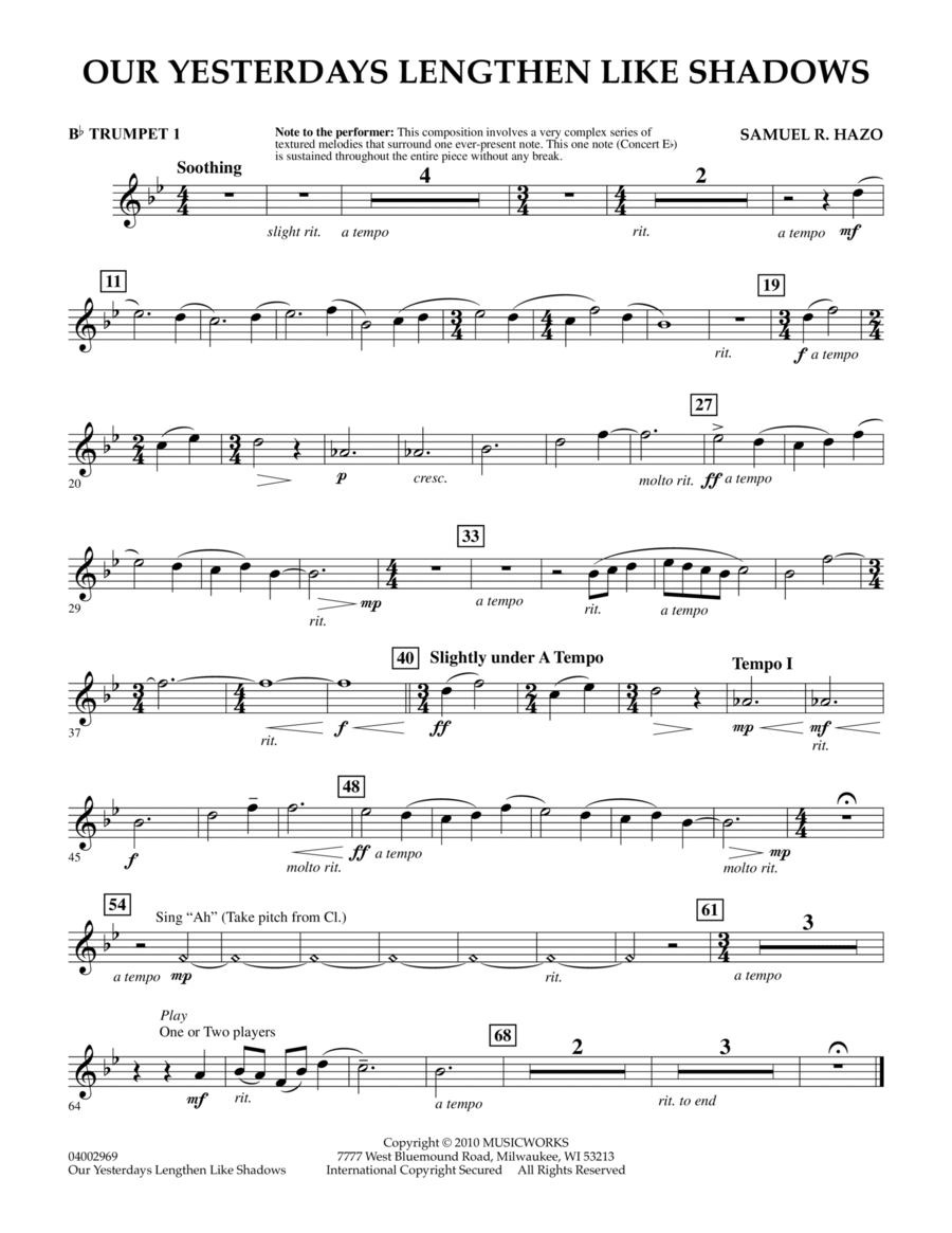 Our Yesterdays Lengthen Like Shadows - Bb Trumpet 1 Concert Band scores gallery preview page 1