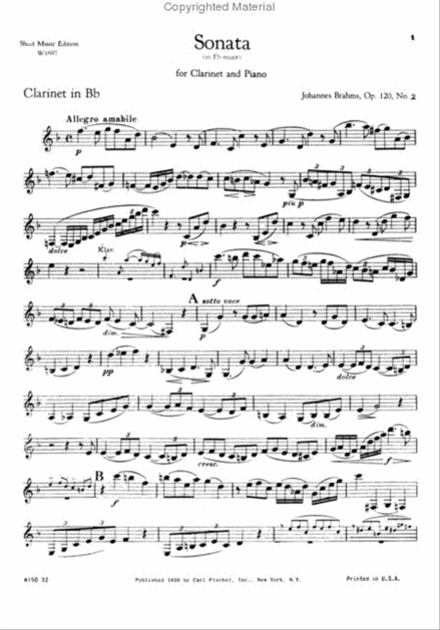 Sonata in E-Flat Major, Op. 120, No. 2 B-Flat Clarinet scores gallery preview page 3