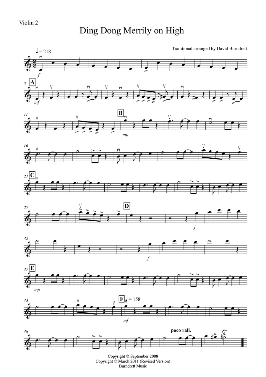 Ding Dong Merrily on High (Jazzy Style!) for Violin Quartet Violin Solo scores gallery preview page 5