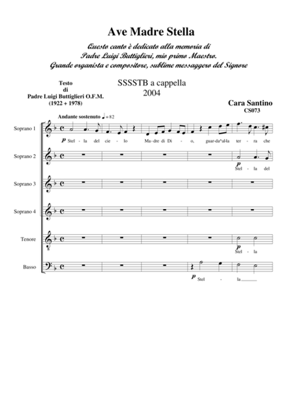Ave Madre Stella - Motet for Choir SSSSTB a cappella image number null