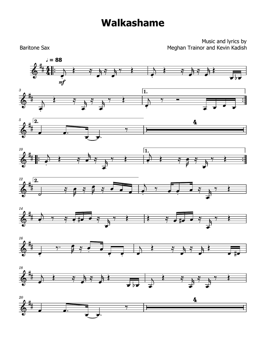 Walkashame Baritone Saxophone scores gallery preview page 1