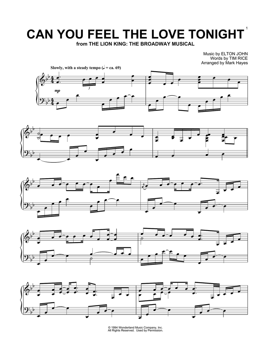 Can You Feel The Love Tonight (from The Lion King) (arr. Mark Hayes) Piano Solo scores gallery preview page 1