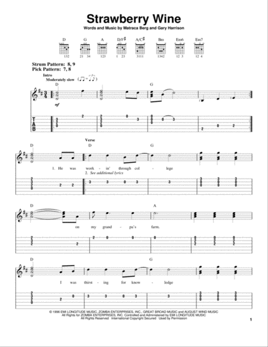 Strawberry Wine Acoustic Guitar scores gallery preview page 1
