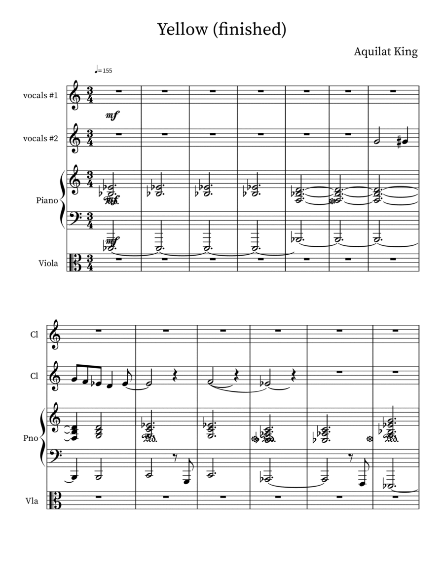 Yellow Piano, Vocal, Guitar scores gallery preview page 1