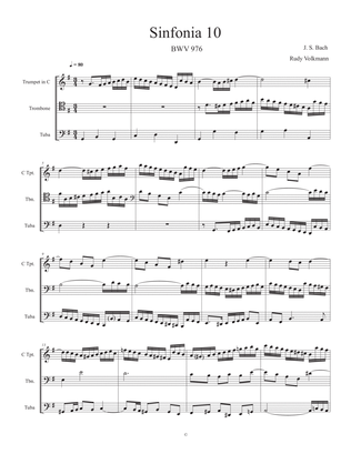 Sinfonia 10, J. S. Bach, adapted for C trumpet, Trombone, and Tuba