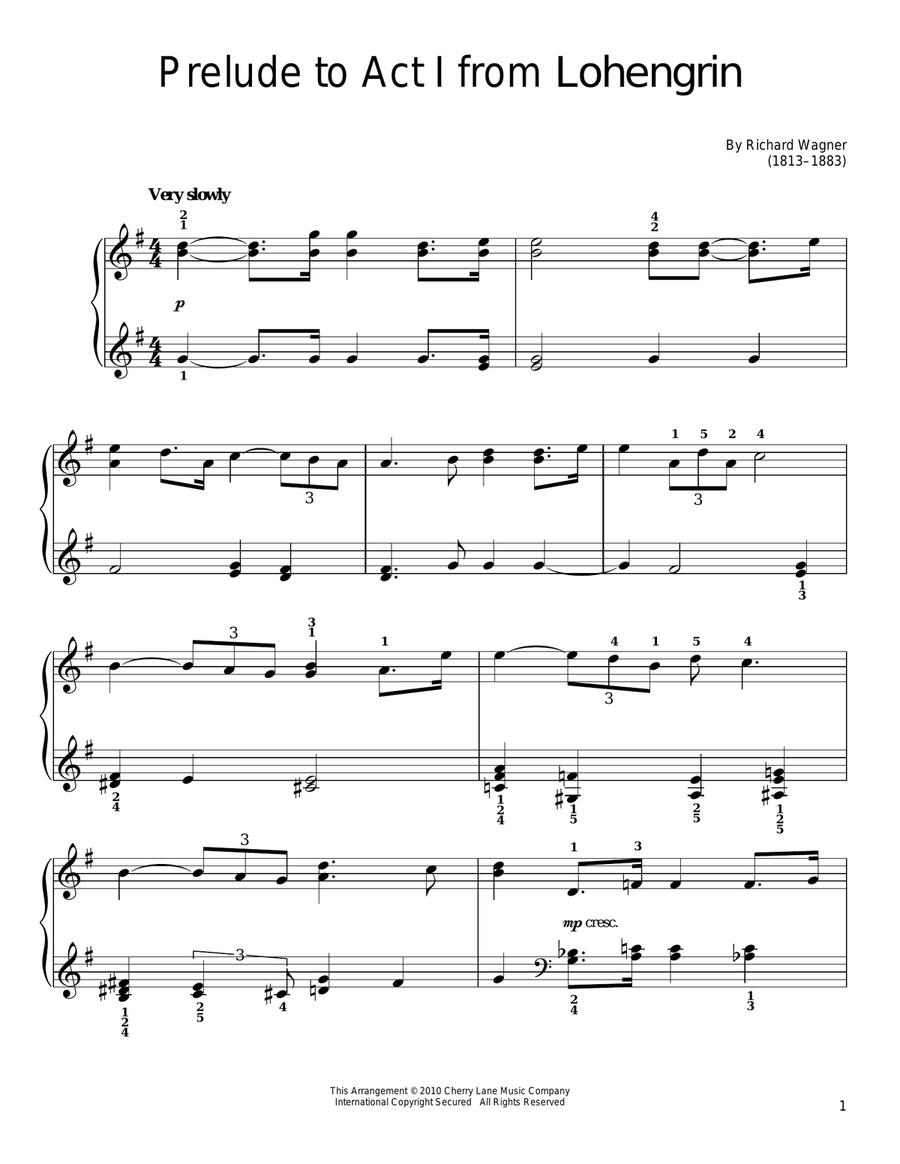 Prelude (Lohengrin) Easy Piano scores gallery preview page 1