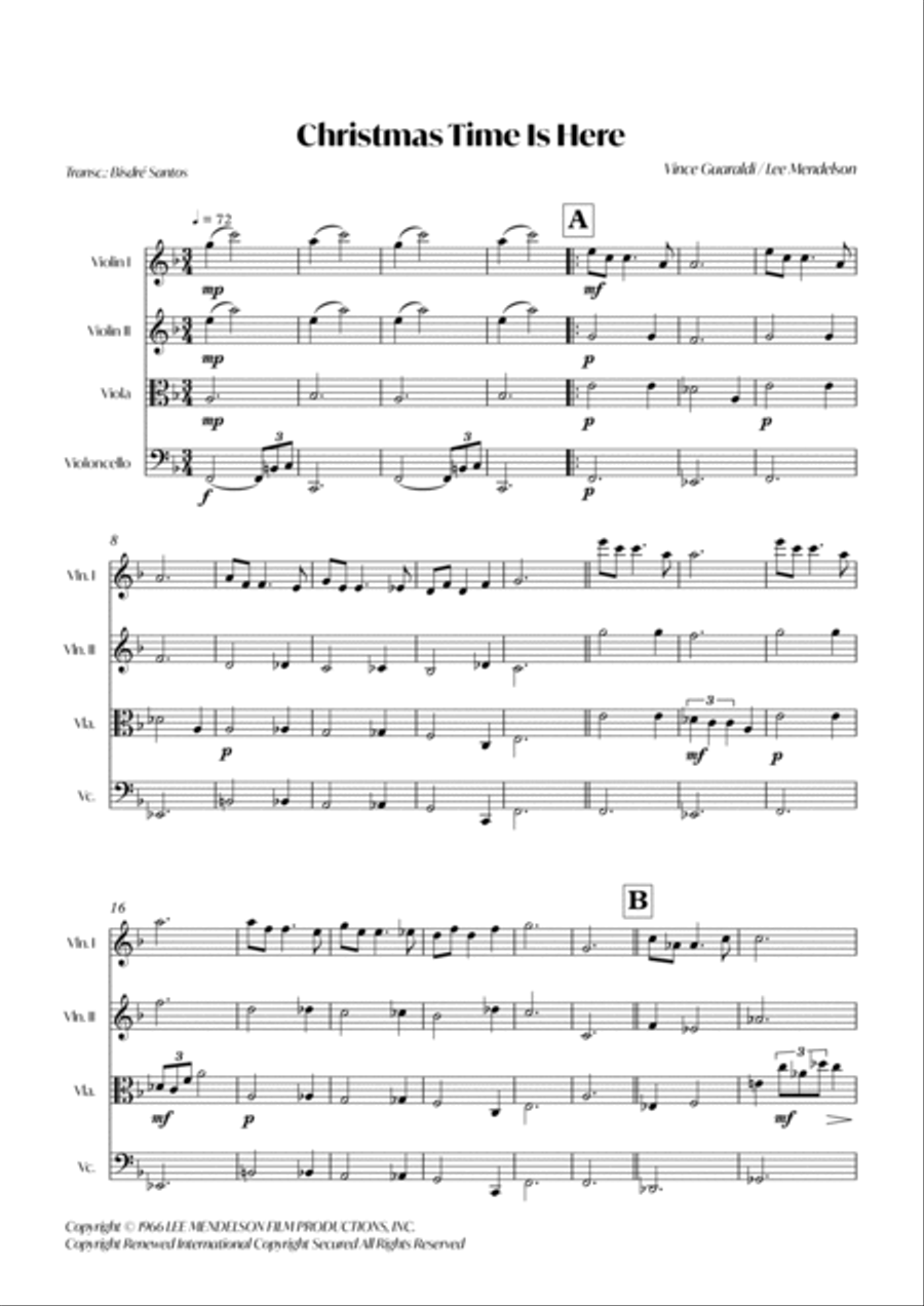 Christmas Time Is Here String Quartet scores gallery preview page 2