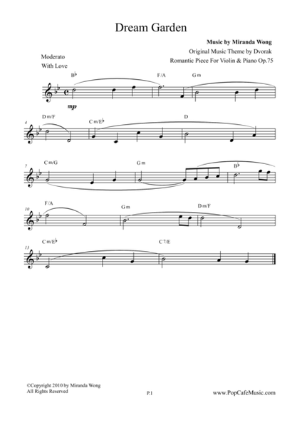 Romantic Piece for Violin & Piano Op.75 (Dream Garden) - Lead Sheet image number null