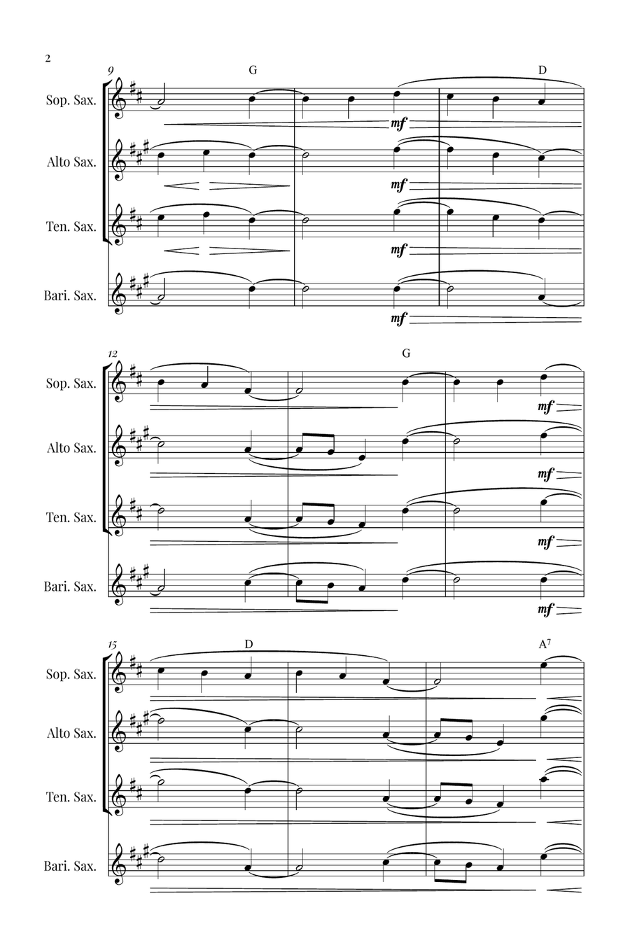 Silent Night Saxophone Quartet scores gallery preview page 2