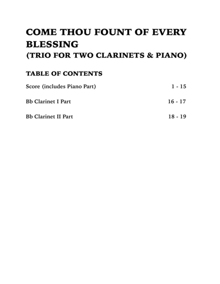 Come Thou Fount of Every Blessing (Trio for Two Clarinets and Piano) image number null