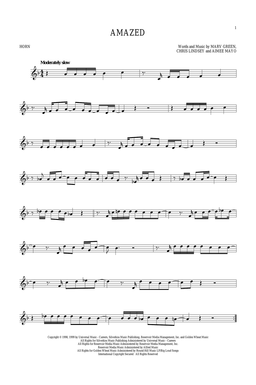 Amazed Horn Solo scores gallery preview page 1