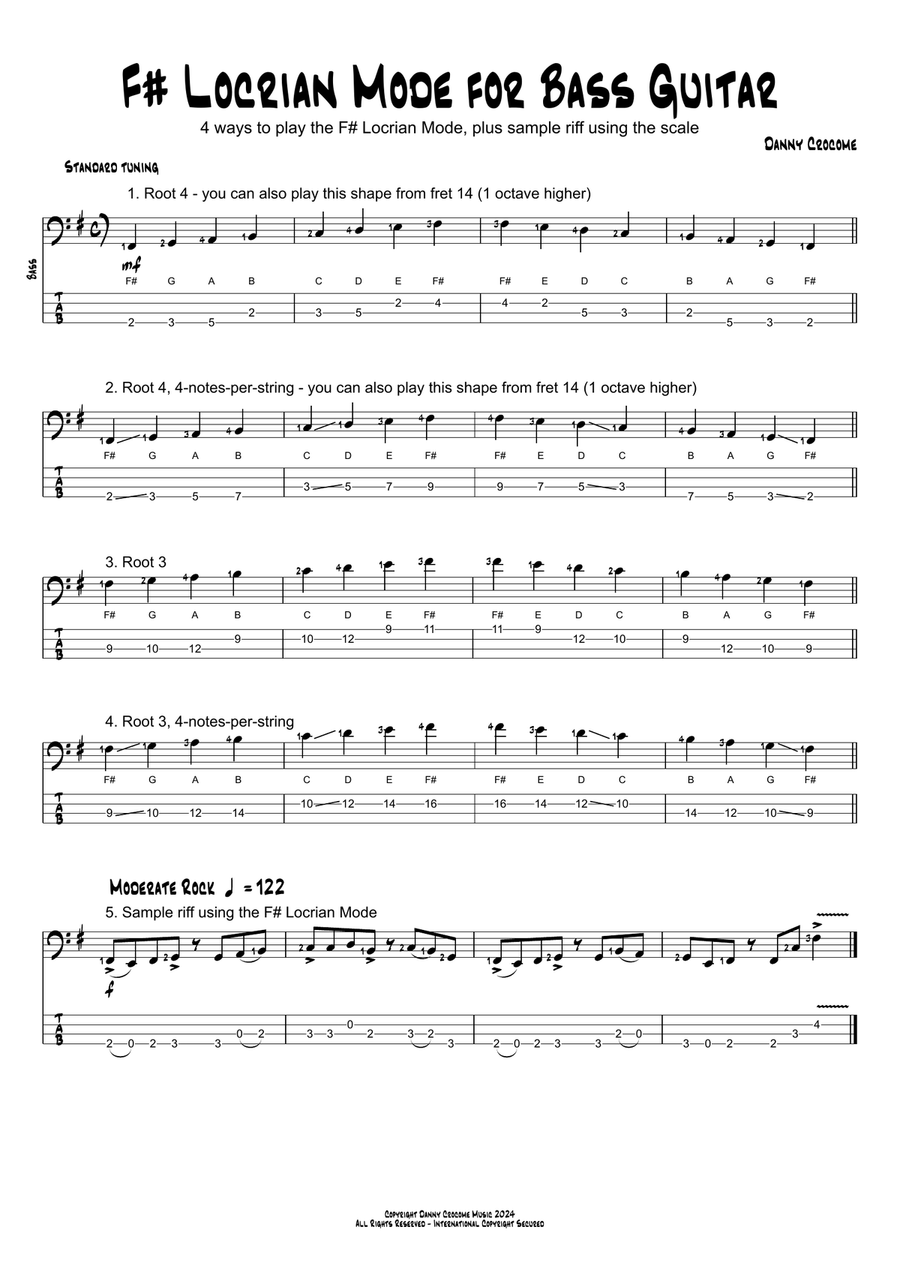 F# Locrian Mode for Bass Guitar (4 Ways to Play) Acoustic Guitar scores gallery preview page 1