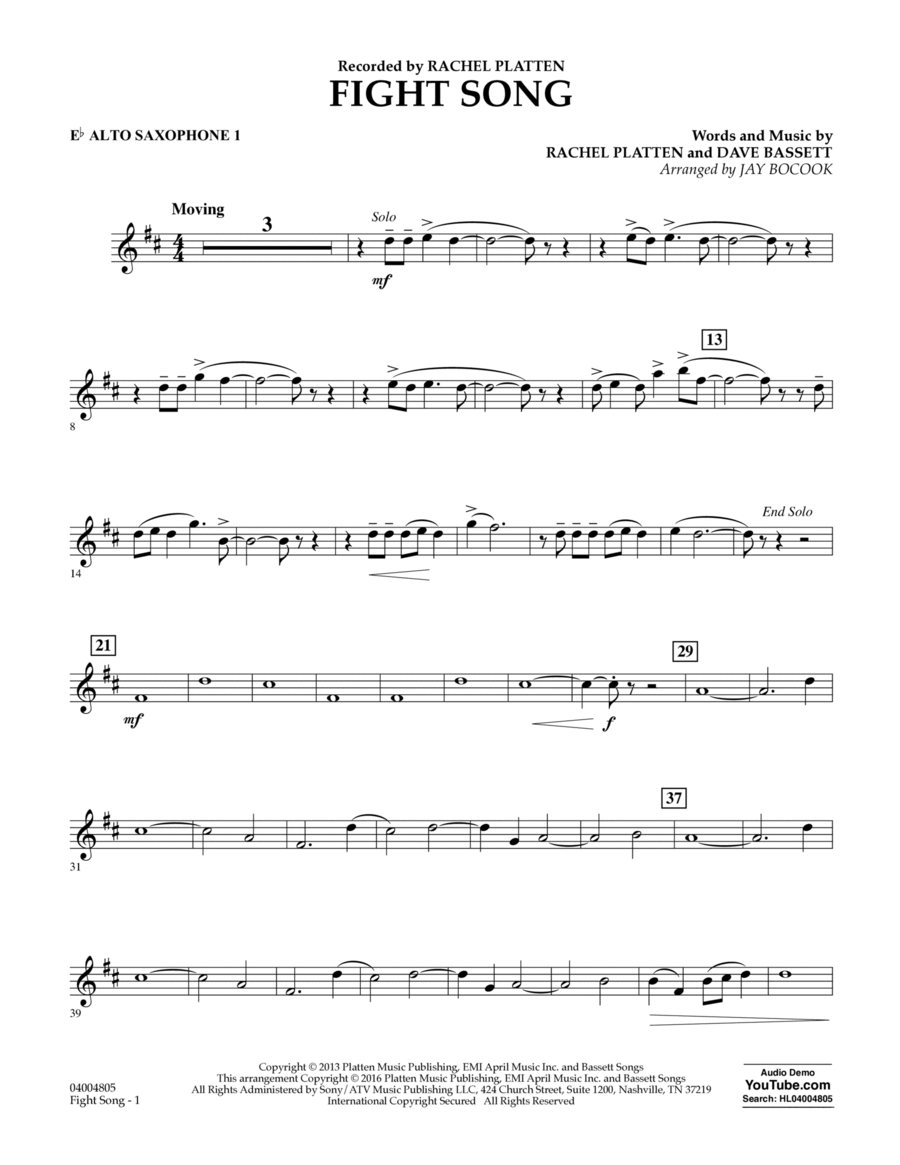 Fight Song - Eb Alto Saxophone 1 Concert Band scores gallery preview page 1