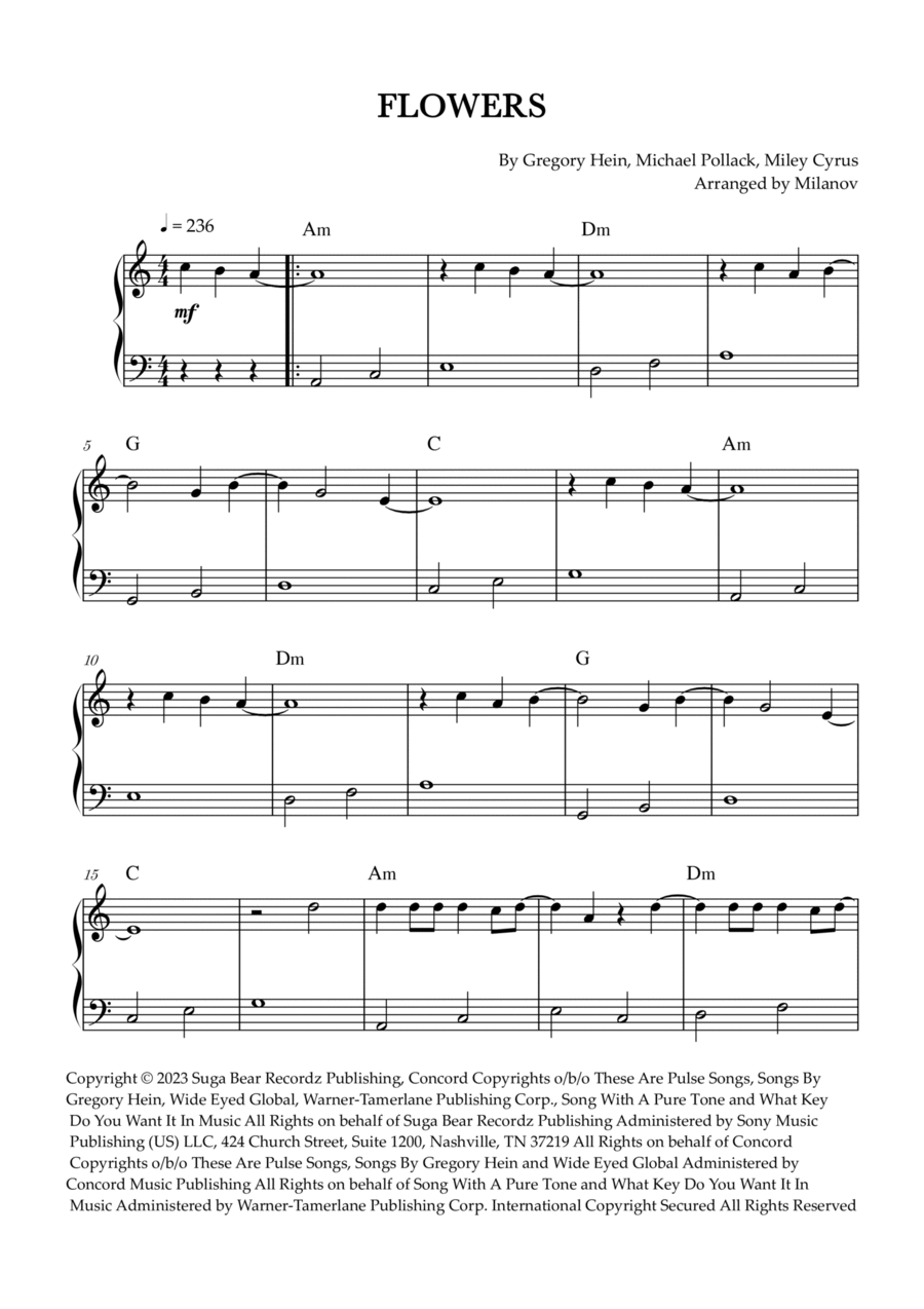 Flowers Easy Piano scores gallery preview page 1