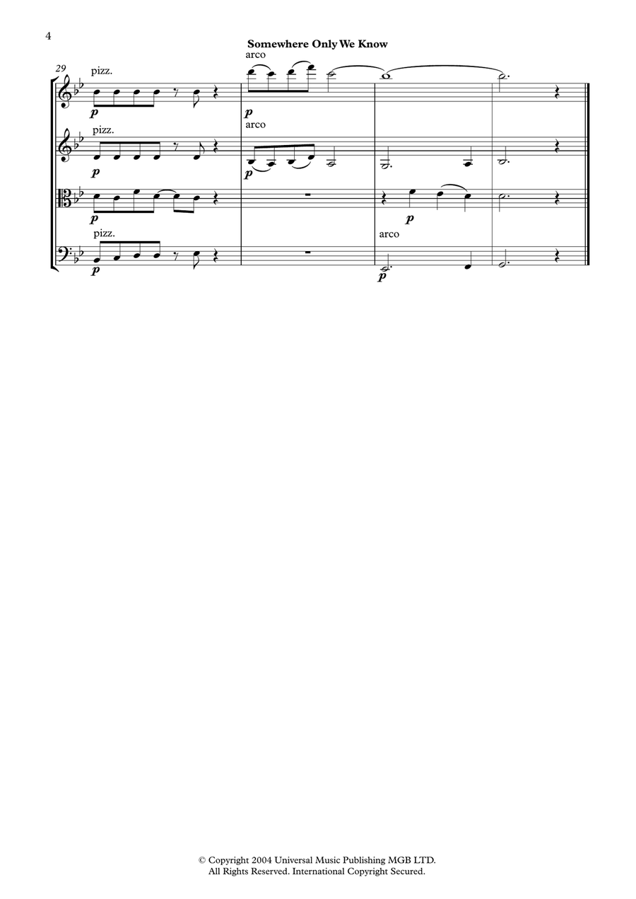 Somewhere Only We Know String Quartet scores gallery preview page 4