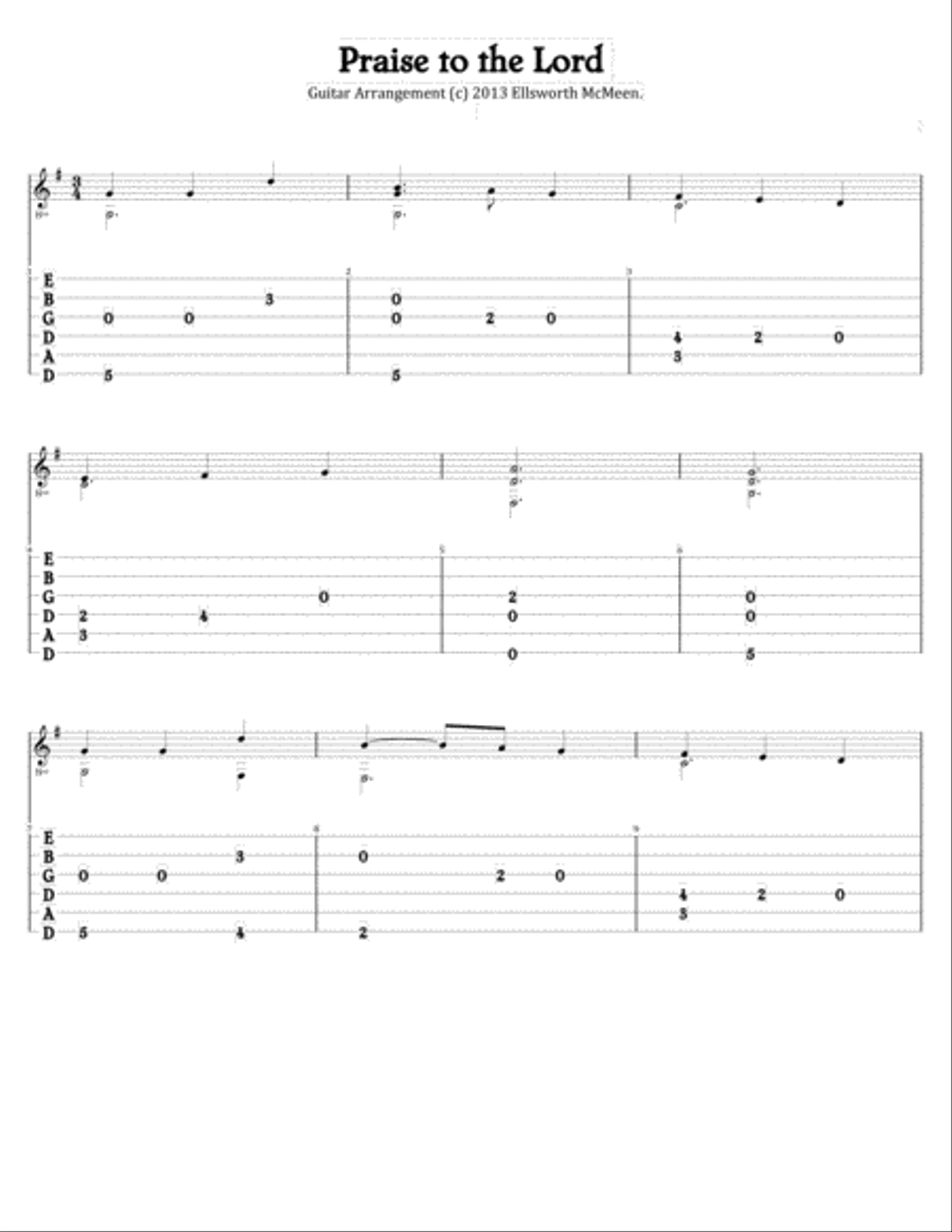Praise to the Lord (For Fingerstyle Guitar Tuned Drop D) Acoustic Guitar scores gallery preview page 1