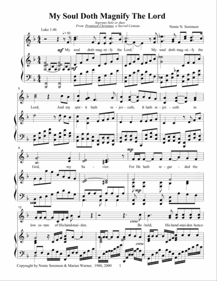 My Soul Doth Magnify The Lord (about the birth of Jesus Christ by Mary) Piano scores gallery preview page 1