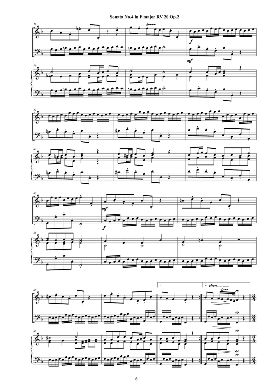 Vivaldi - Trio Sonata No.4 in F major RV 20 Op.2 for Violin, Cello and Cembalo (or Piano) Piano Trio scores gallery preview page 6