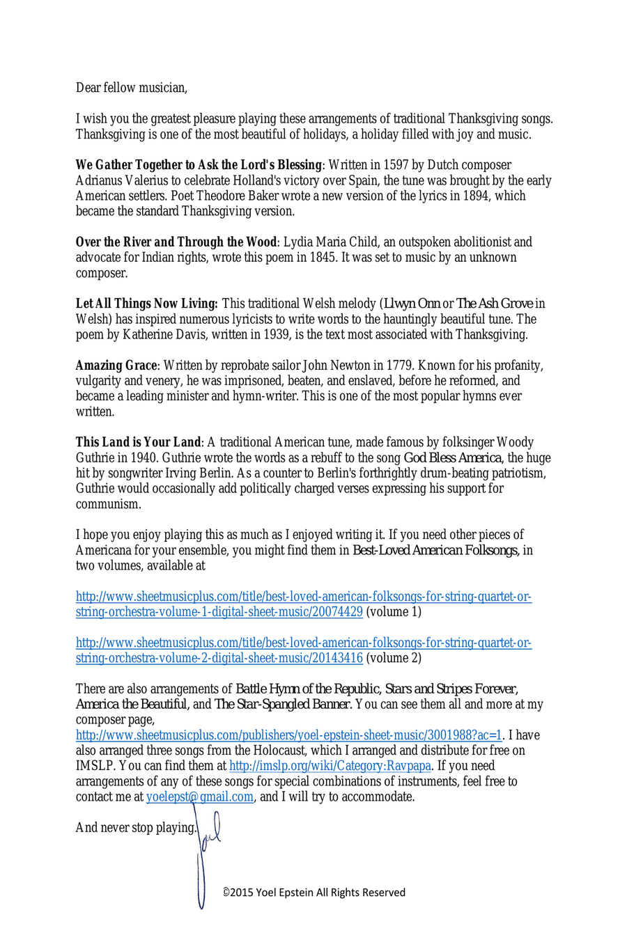 Thanksgiving Medley for String Quartet or String Orchestra String Quartet scores gallery preview page 2