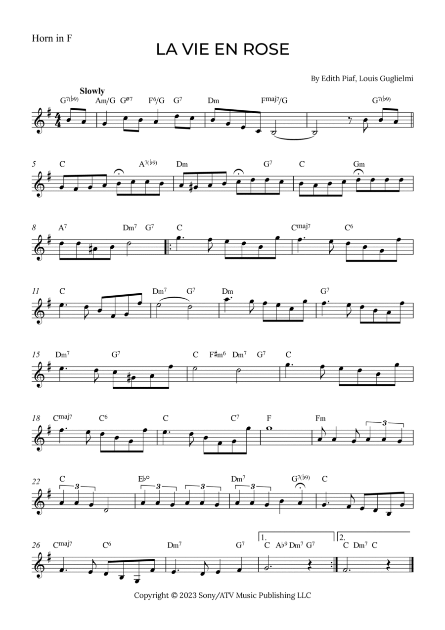 La Vie En Rose La Vie En Rose Horn Solo scores gallery preview page 1