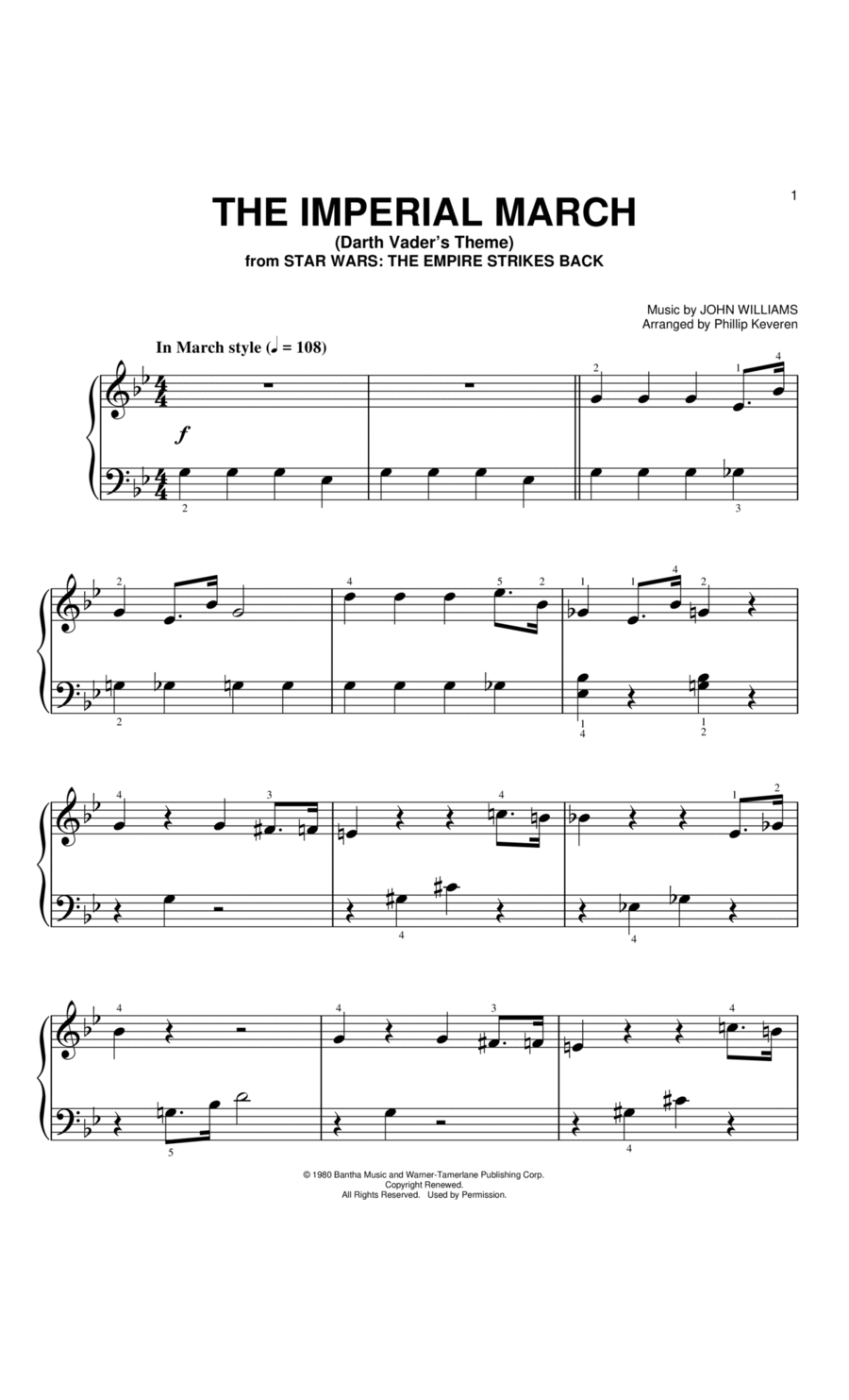 The Imperial March (arr. Phillip Keveren) Easy Piano scores gallery preview page 1