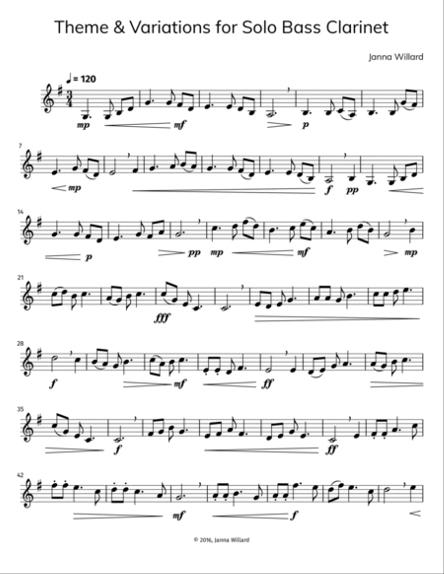 Theme & Variations for Bass Clarinet Bass Clarinet scores gallery preview page 4